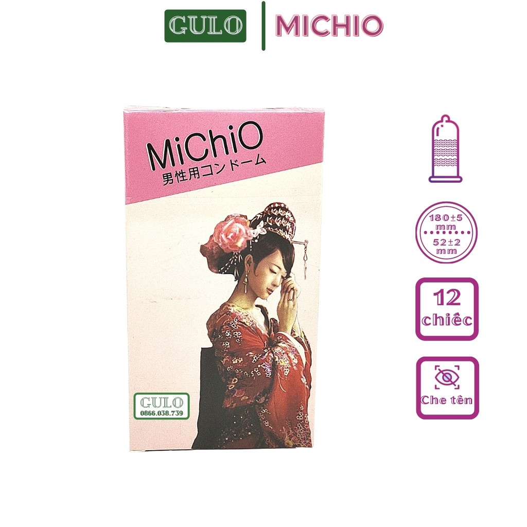 Bao Cao Su Siêu Mỏng MiChiO Gân Gai nhiều gel khử mùi tối đa hương thơm nhẹ Hộp 12 Chiếc