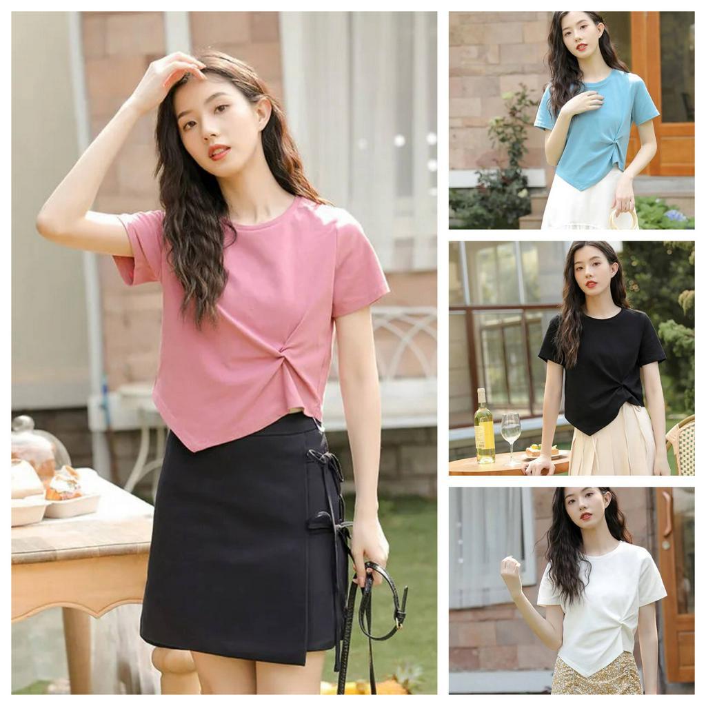 Áo thun nữ màu trơn tay ngắn thiết kế đơn giản trẻ trung thời trang