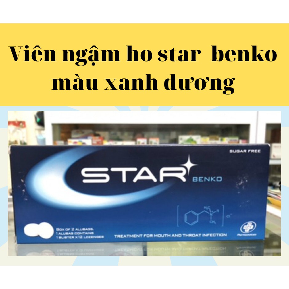 Viên, kẹo ngậm ho, thông mát họng không đường STAR SORE THROAT - màu xanh lá/ xanh dương/cam (hộp 2 vỉ x 12 viên/hộp)
