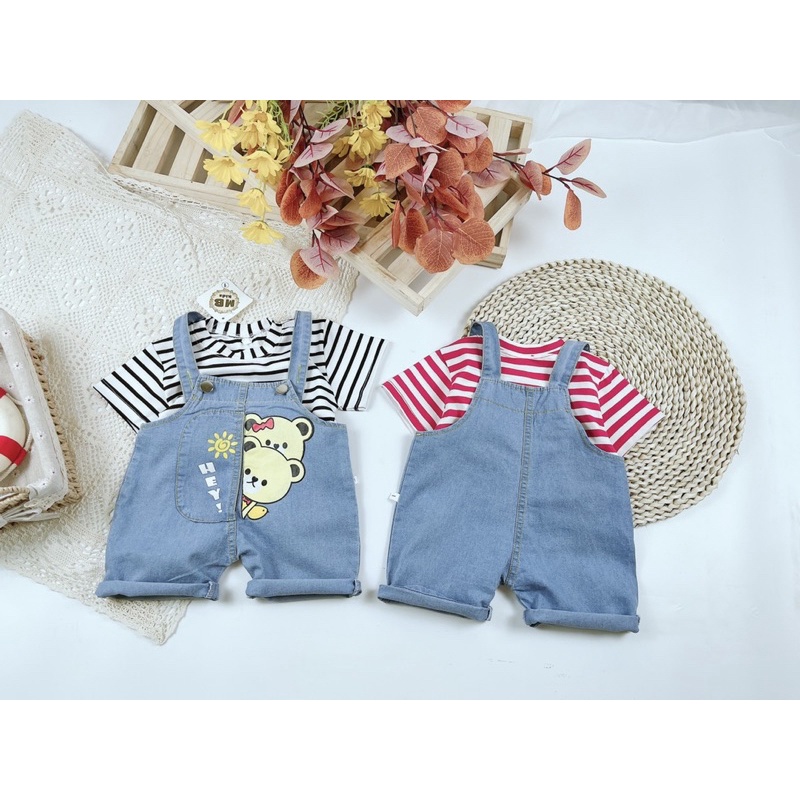 Yếm gấu kèm áo kẻ mb cho bé