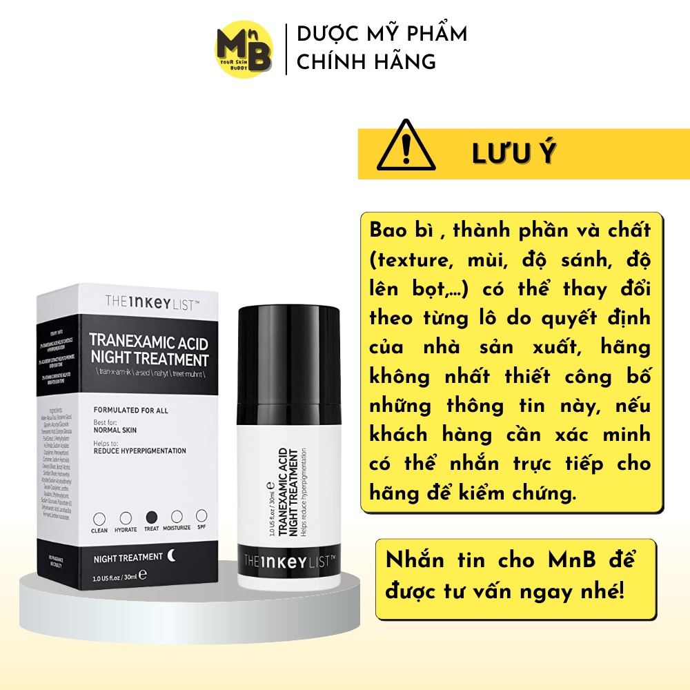 Kem dưỡng giảm thâm đỏ ngừa nám sáng da The INKEY List Tranexamic Acid Night Treatment 30ml