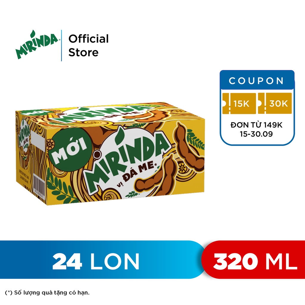 Thùng 24 Lon Nước Ngọt Có Gaz Mirinda Đá Me (320ml/lon)