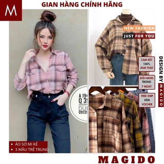 áo sơ mi kẻ nữ 💚áo kẻ sơ mi hàn quốc, 3 mầu cực xinh, chất thô đẹp phong cách vintage  MAGIDO