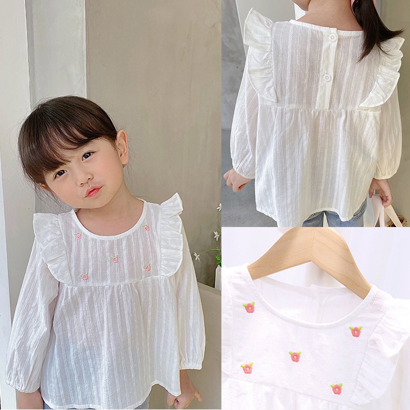 Áo thun tay dài cổ tròn kiểu giản đơn thoải mái dành cho bé gái