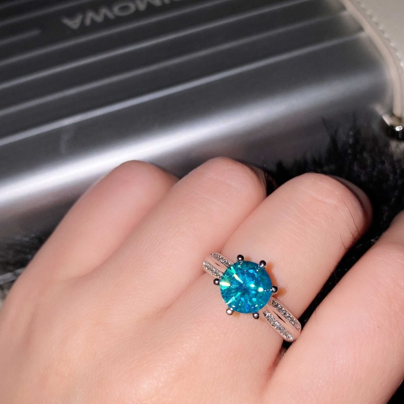 Nhẫn bạc S925 đính đá Moissanite nhân tạo thời trang quý phái