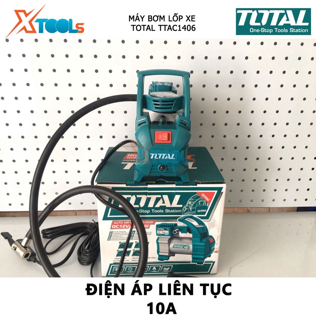 Dụng cụ kiểm tra hơi lốp xe TOTAL TTAC1406 máy bơm hơi 12V, Áp lực tối đa: 140PSI, 35L / phút, 10A, Cáp điện dài 3m