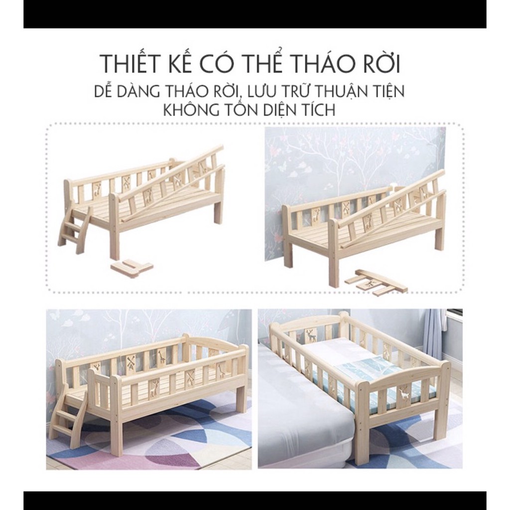 Giường ngủ gỗ Thông  cho bé đến khi 18 tuổi 200*100*40 cm 3 mặt  💥LIBERI ONE 💥 | BigBuy360 - bigbuy360.vn