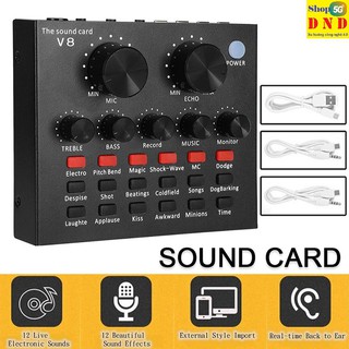 Soundcard V8 có bluetooth hát live, thu âm, đa chức năng chỉnh giọng, 20 âm phụ đạo