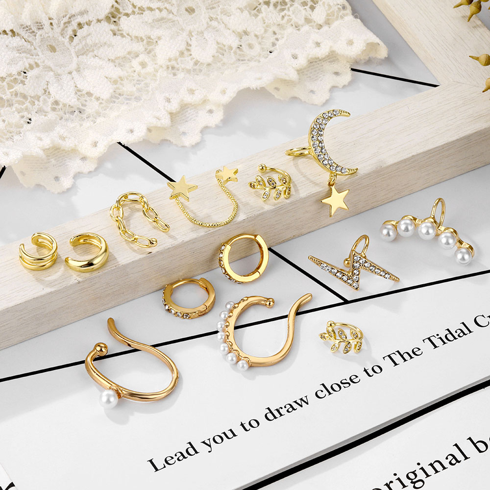 Khuyên tai kẹp đính ngọc trai nhân tạo tối giản phong cách thời trang Hàn