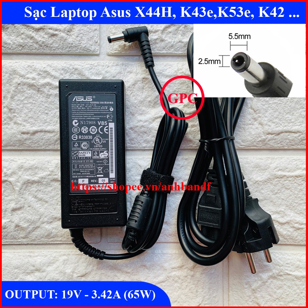 Sạc Laptop Asus K43e X44h K53e OUTPUT 19V 3.42A (65W) chân thường kích thước 5.5mm * 2.5mm - Hàng Nhập Khẩu New