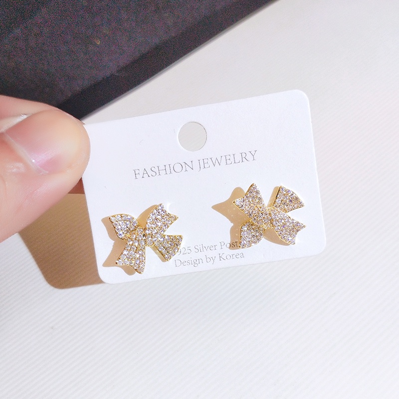 [Jiudoulan] Khuyên Tai Nơ Đính Đá Zircon Lấp Lánh Thời Trang Hàn Quốc Cho Nữ