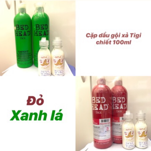 Cặp dầu gội xả mini Tigi đỏ/xanh lá size dùng thử 100ml