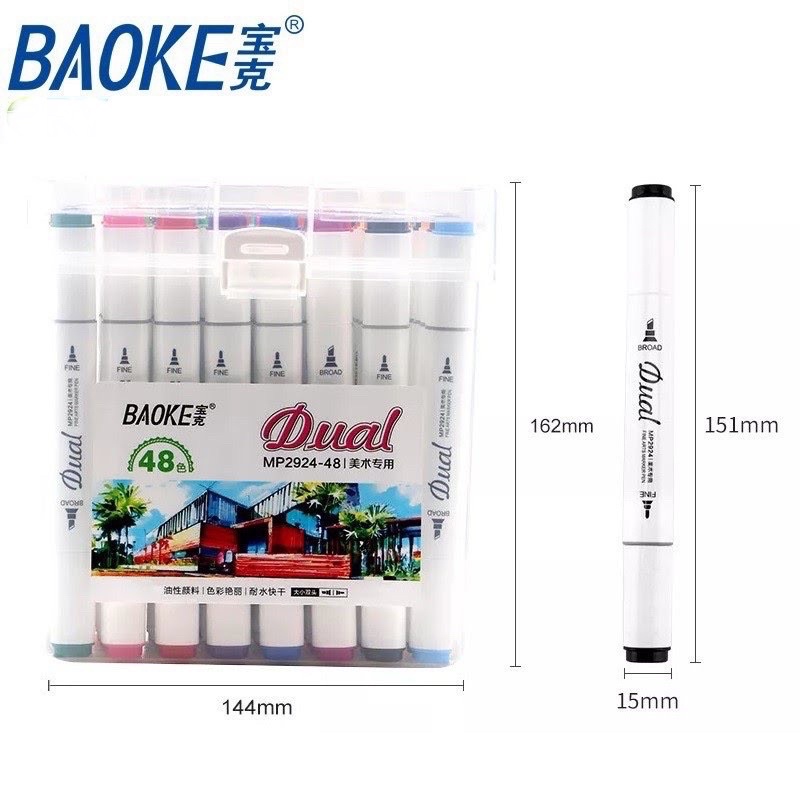 Bút lông màu,  dạ màu 2 đầu Marker BAOKE Dual 24/36/48/60/80 màu.