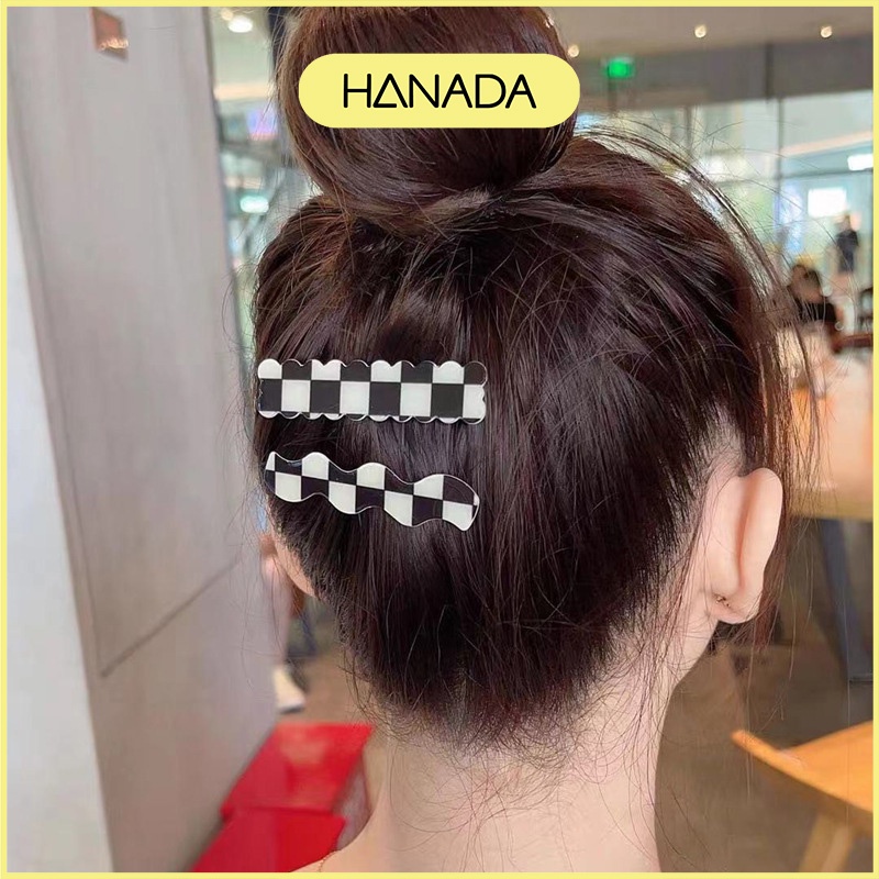 Set 2 Kẹp Mái Trắng Đen Dễ Thương Kẹp Bấm Phong Cách Hàn Quốc Hanada K10-N002