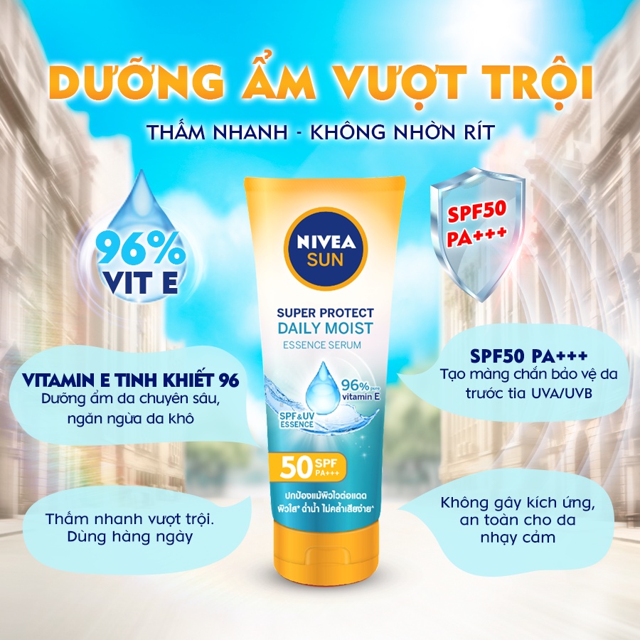 Serum chống nắng &amp; dưỡng thể toàn thân NIVEA Dưỡng ẩm vượt trội SPF50, PA+++ 86090