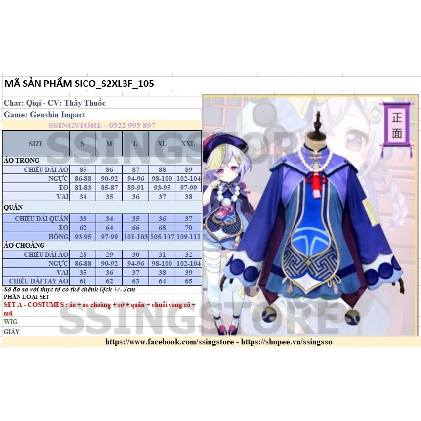 SSINGSTORE Set COSPLAY hóa trang thành nhân vật QiQi  trong game Genshin Impact