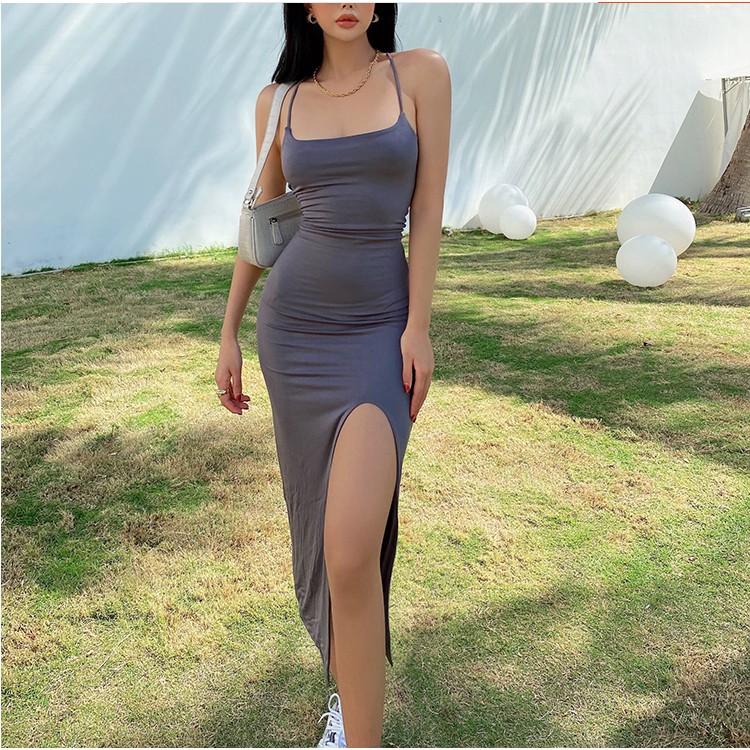 Đầm Ôm Hai Dây Xẻ Tà Phong Cách Âu Mỹ Quyến Rũ Cho Nữ