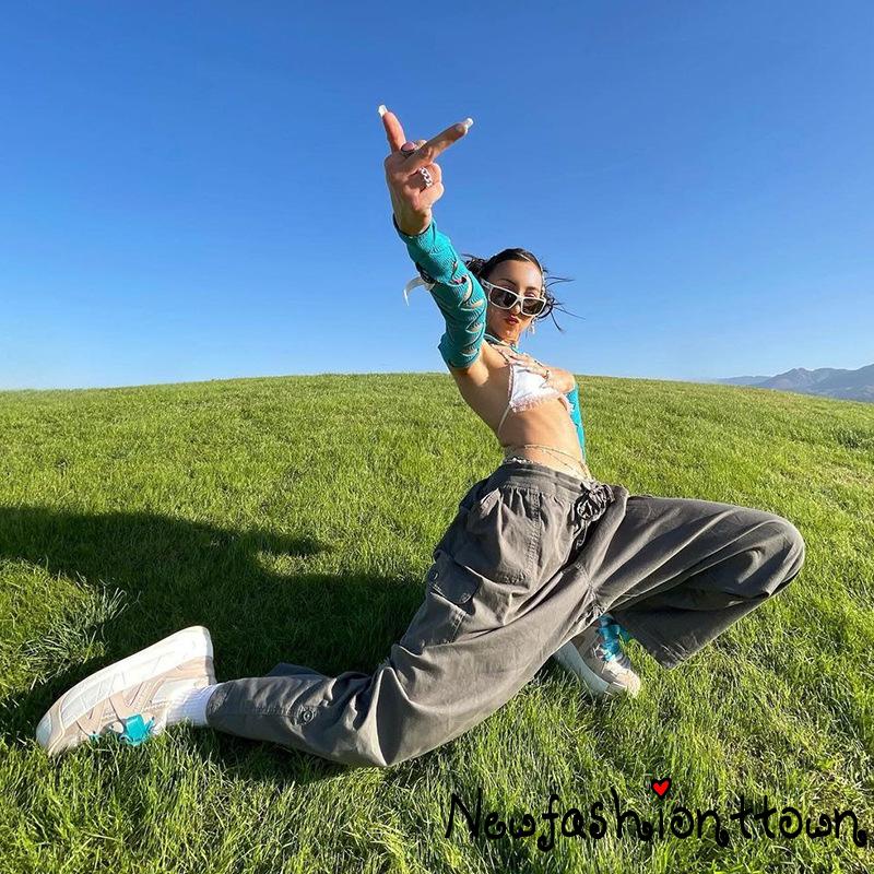 Nfashion-quần Jogger Dáng Rộng Lưng Thấp Có Túi Y2k Thắt Dây Harajuku Đường Phố Trọng Lượng Nhẹ Tẩy Tế Bào Chết Cho Nữ