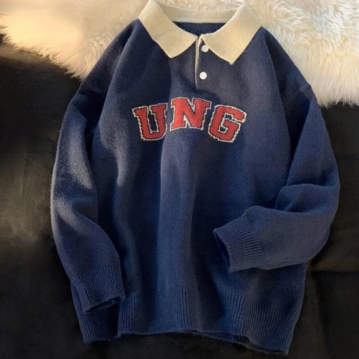 Áo sweater cổ polo dáng rộng kiểu Hàn Quốc thời trang cho các cặp đôi thời trang bông bigsize áo len unisex fashion áo nỉ sweater nam