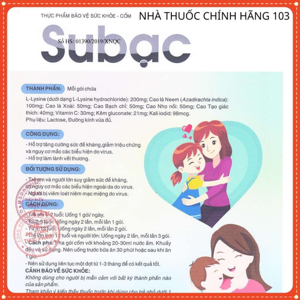 CỐM SUBẠC - HỖ TRỢ TĂNG CƯỜNG SỨC ĐỀ KHÁNG CHO TRẺ (15 GÓI)