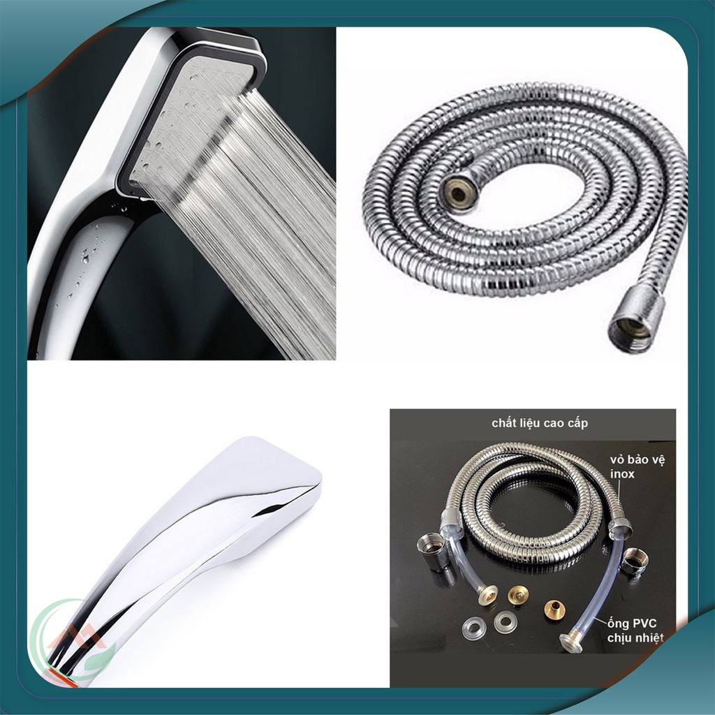 (kèm dây) Đầu vòi sen tăng áp vuông tặng kèm dây cấp nước 1.5m inox 304 giá tốt