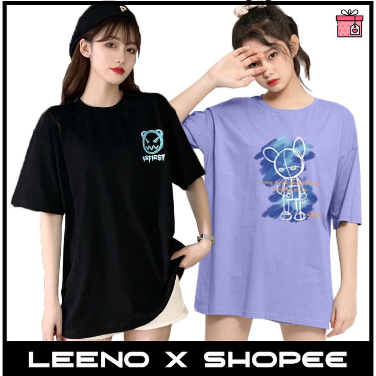 Áo thun tay lỡ cotton 100% - Áo phông unisex form rộng in hình chính hãng Leeno