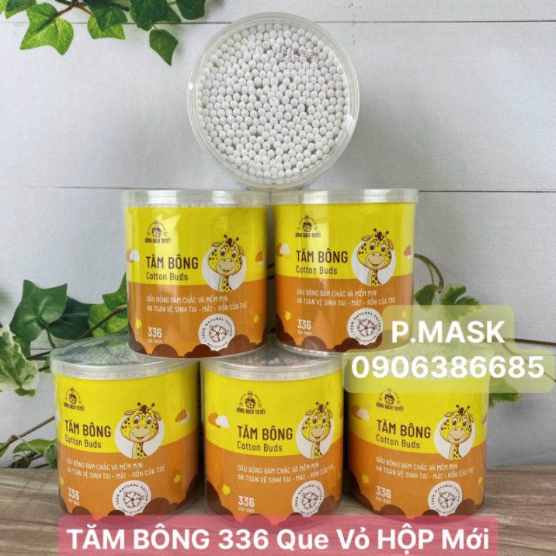 Tăm Bông Trẻ Em Merigo 336 Que HỘP TRÒN Nắp Xoay MẪU MỚI - Tăm bông Kotton Care For Kid Chính hãng Bông Bạch Tuyết