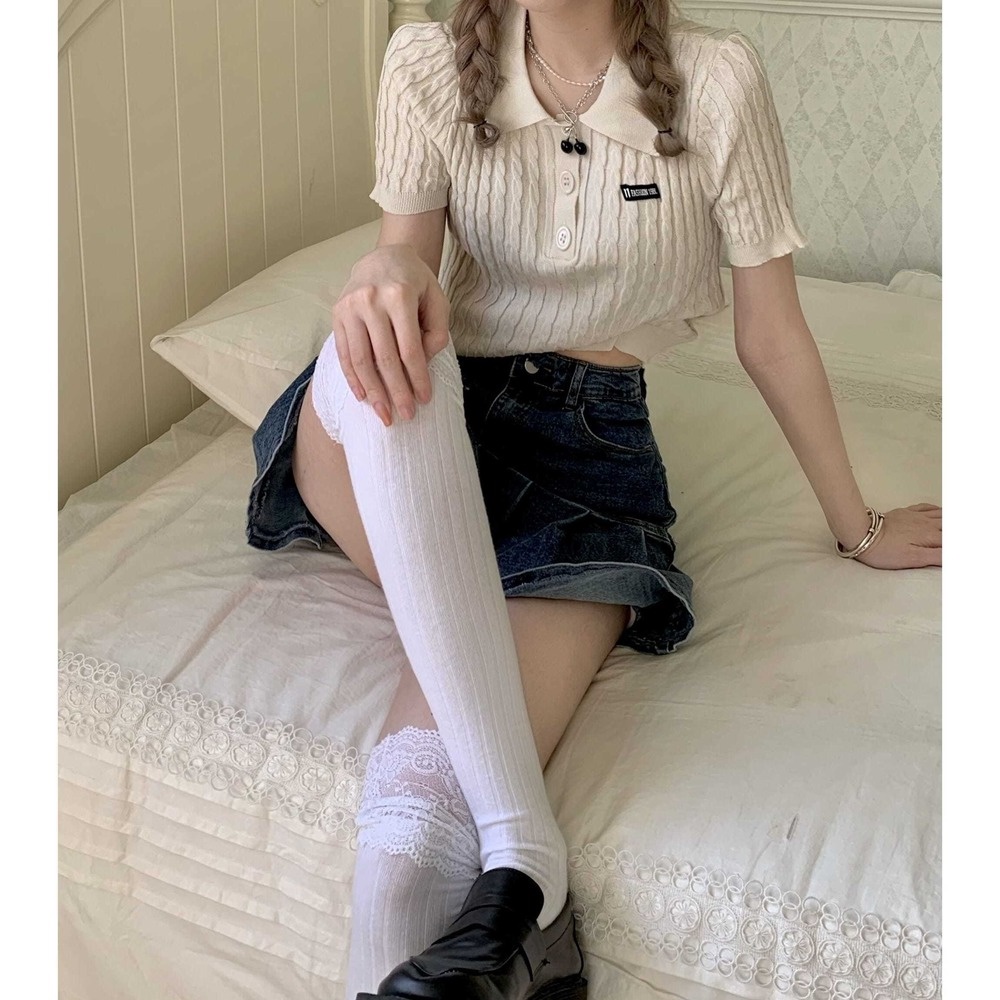 Áo thun dệt kim tay ngắn dáng ôm thời trang mùa hè hàng mới dành cho bạn nữ