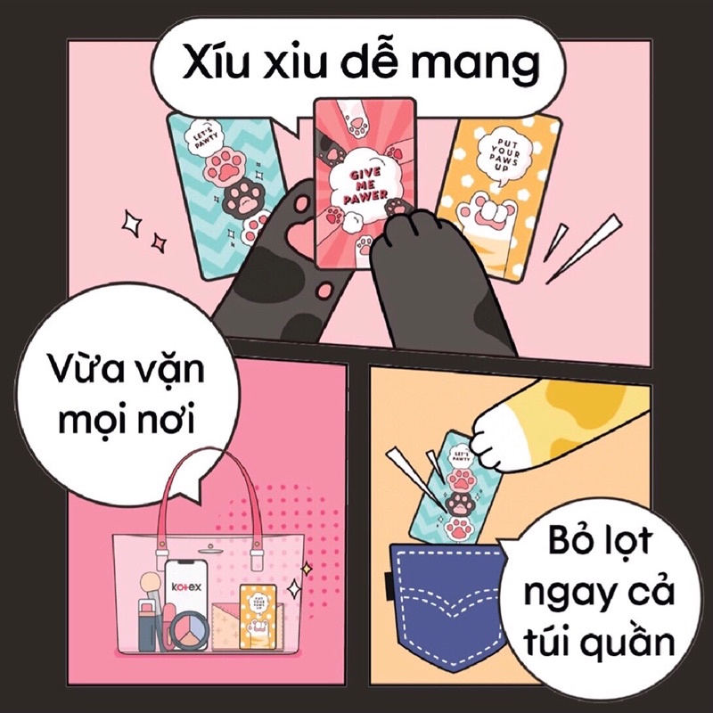 Băng vệ sinh KOTEX MINI MEOW siêu mỏng có cánh 24cm gói 8 miếng - tapquachukim