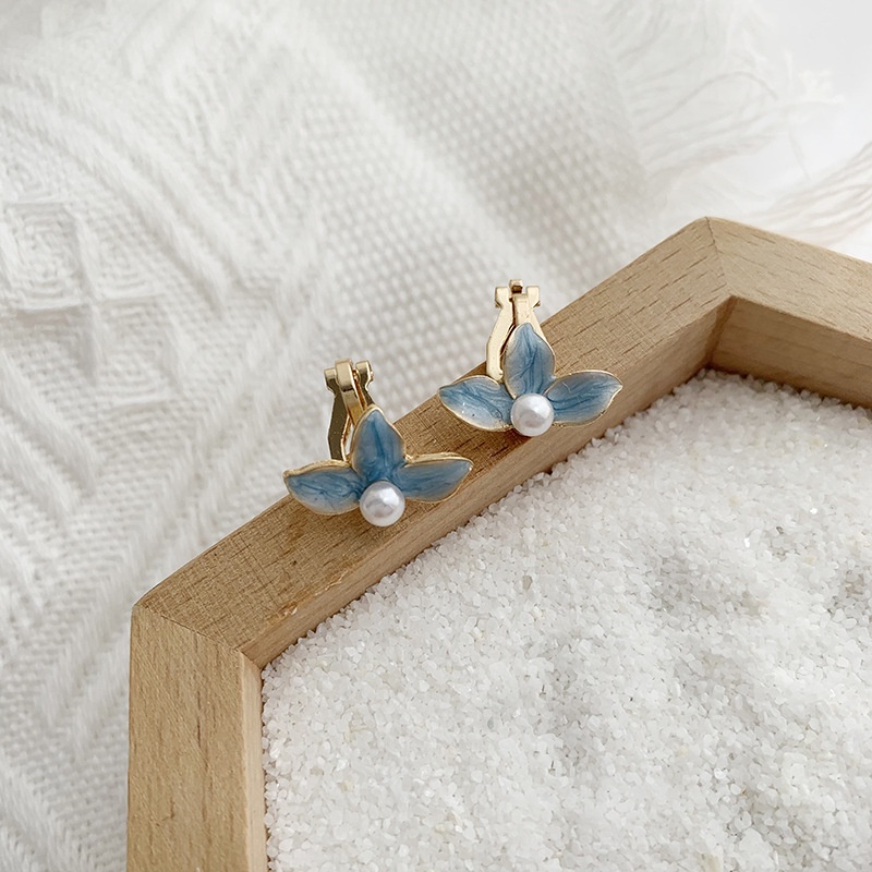 Khuyên tai kẹp không bấm lỗ chốt cố định K242 bằng hợp kim mạ vàng hình bông hoa đính hạt trai dáng ngắn Leous