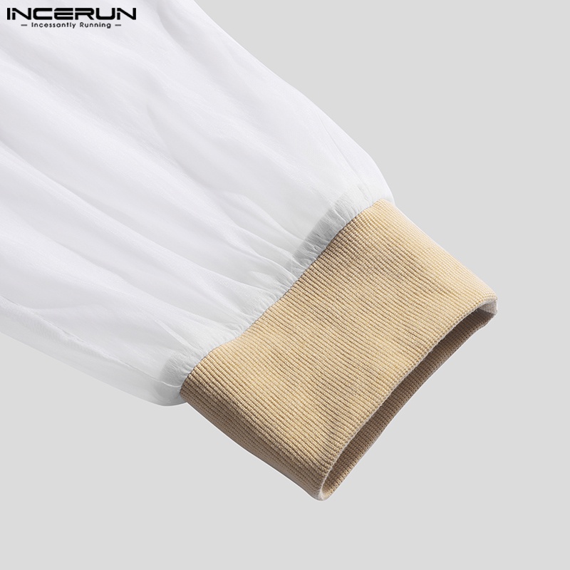 INCERUN Áo Sơ Mi Tay Dài Có Khóa Kéo + Quần Legging Thể Thao Thời Trang Cho Nam