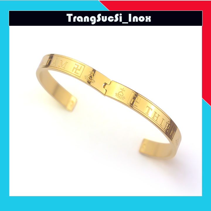 Sỉ vòng tay thiên tâm màu vàng hình tròn bản 6mm sáng đẹp, bền màu, Đeo tay vạn sự may