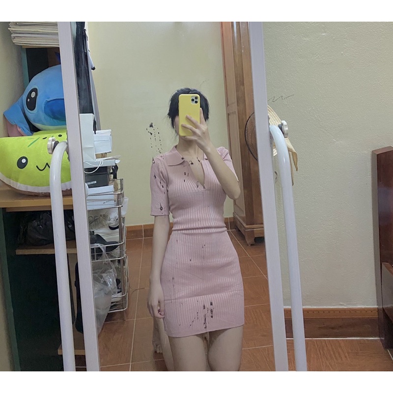 Váy Thun Tăm Polo Nữ [FREESHIP] 🌸 Đầm tay lỡ cổ V dáng ôm body dự tiệc bánh bèo tiểu thư Ulzzang 🌸 | BigBuy360 - bigbuy360.vn