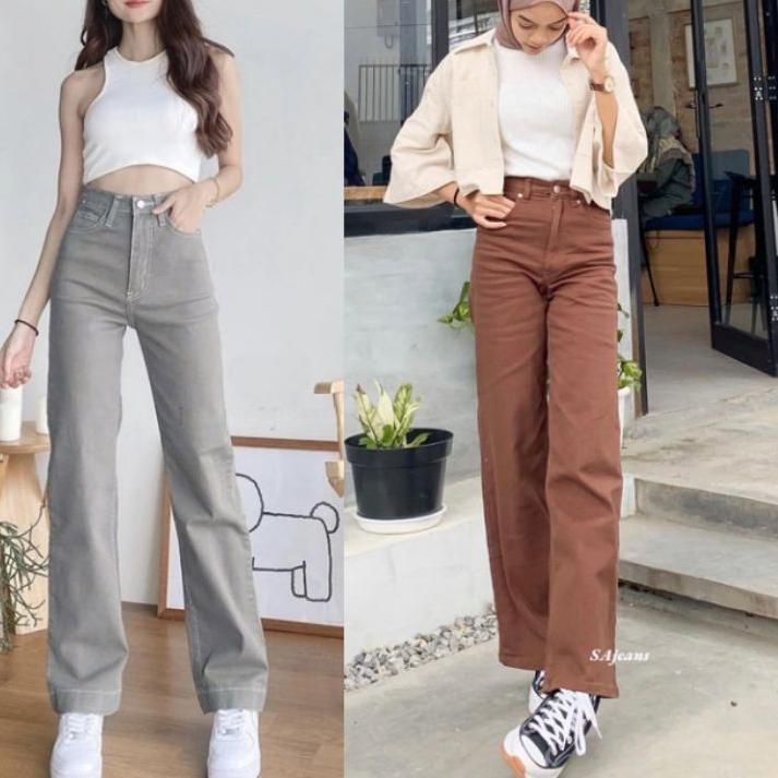 Quần Jean Lưng Cao 9.9 Inch Màu Xám Đen / Trắng < Code 366