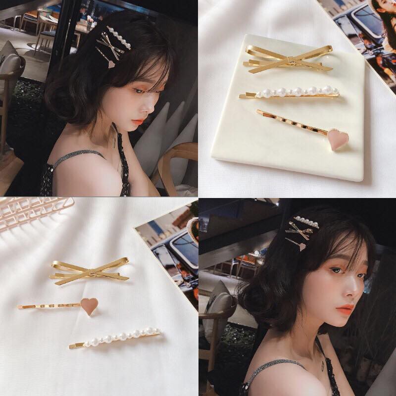 Set kẹp tóc nơ trái tim