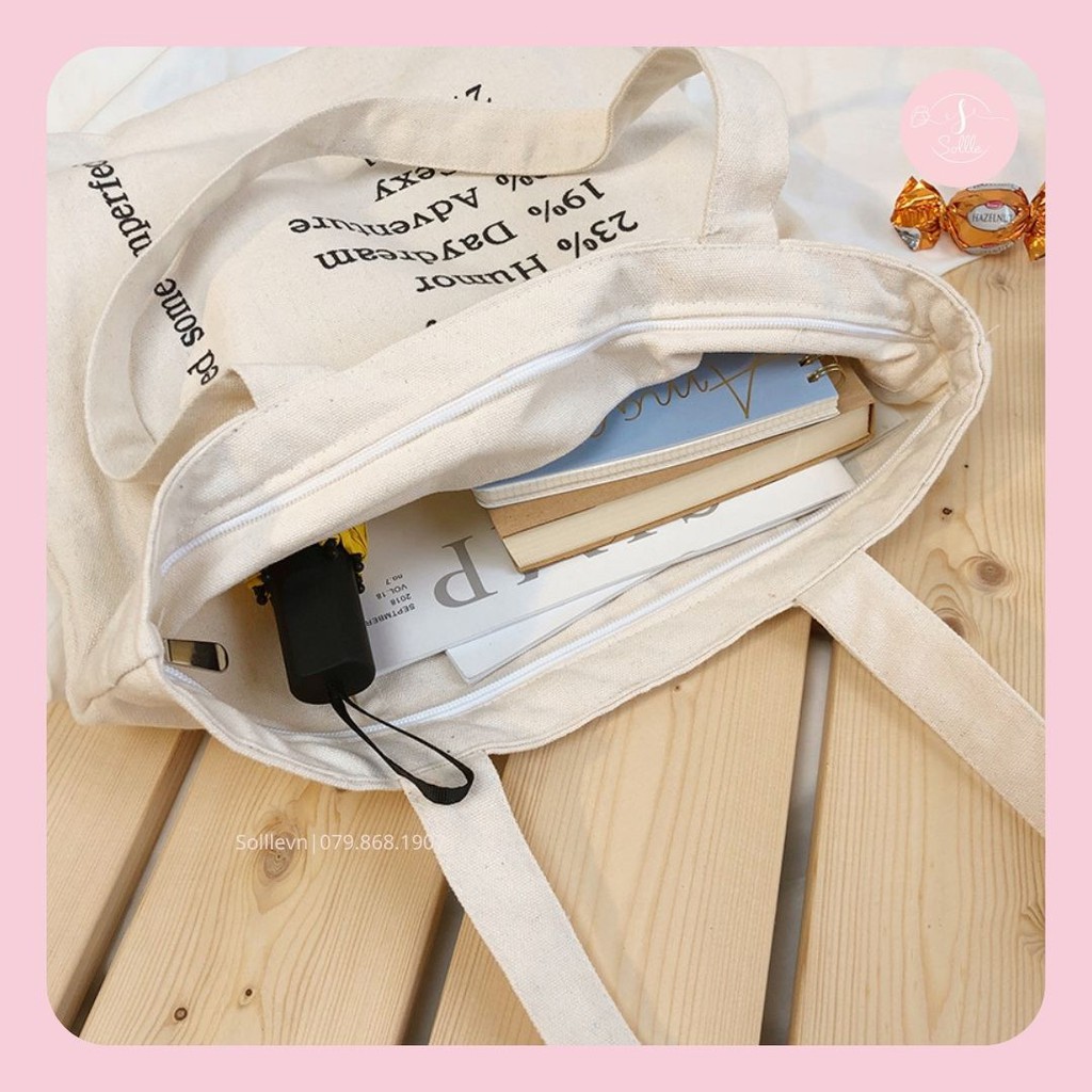 Túi tote Sollle vải canvas chữ Life, túi ulzzang vải bố mộc không nhuộm hóa chất - TO02