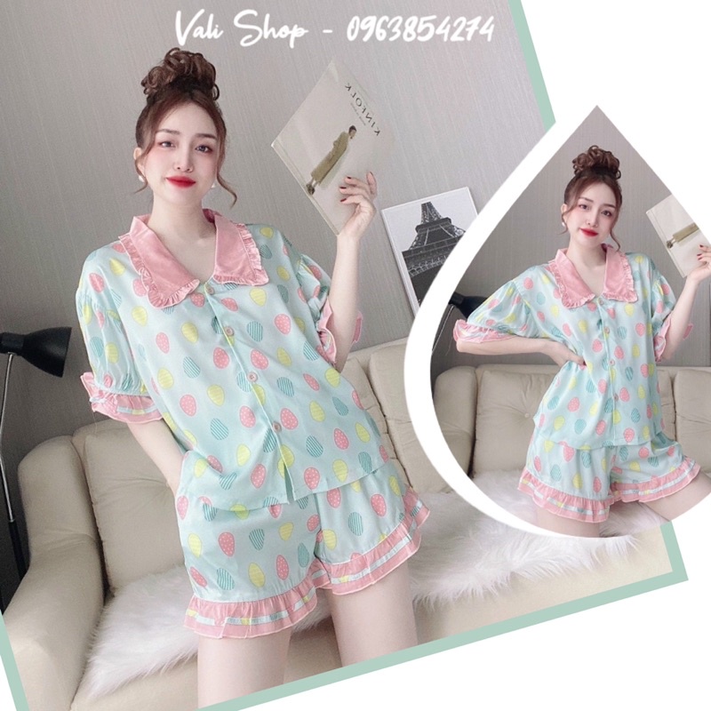 Đồ ngủ mặc nhà lụa latin pijama hoạ tiết dễ thương freesize 42-57kg