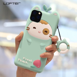 Ốp mèo Fresh Peach Lofter cao cấp cho iphone 6/6S/6Plus/6SPlus/7Plus/8Plus11, 11 pro, 11 pro max (tặng dây đeo móc nhẫn)