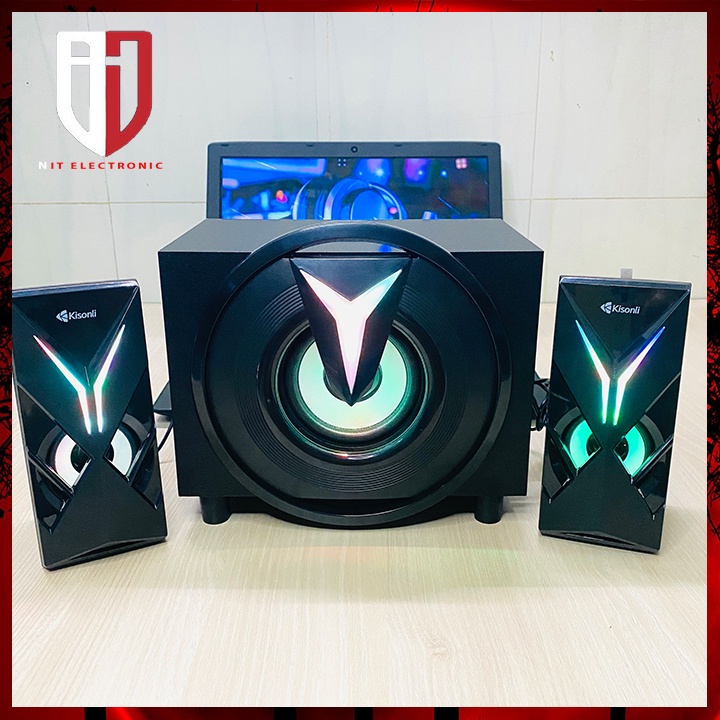 Loa bluetooth máy tính bàn gaming KISONLI 1000U loa nghe nhạc laptop pc có dây đèn led công suất lớn