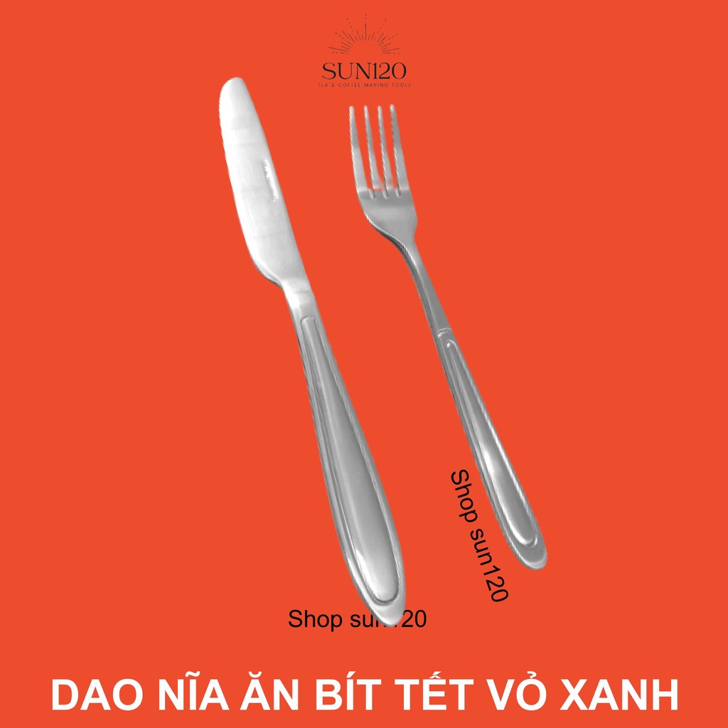 Bộ dao dĩa ăn bít tết inox dày đẹp sang trọng vỏ xanh bộ dao nĩa ăn steak hoặc thìa cafe