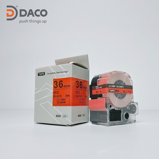Nhãn in SC36RW sử dụng cho máy in Tepra và Espon chữ đen nền đỏ 36mm x 8m