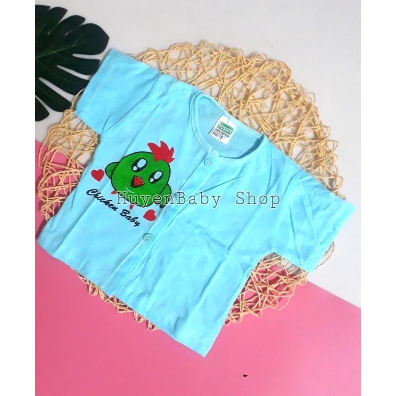 Áo sơ sinh nút giữa ngắn tay màu 100% cotton cho bé từ 3 - 17kg