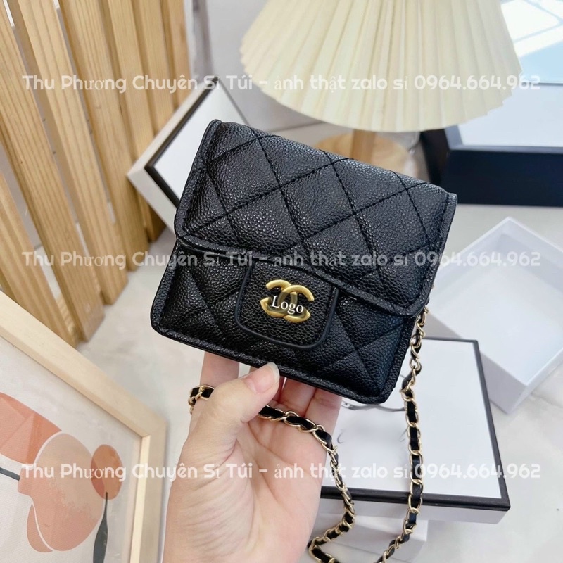 [FREESHIP] Túi xách mini nữ đính logo vàng nổi trần trám nhiều ngăn có dây đeo chéo (ảnh thật shop chụp)