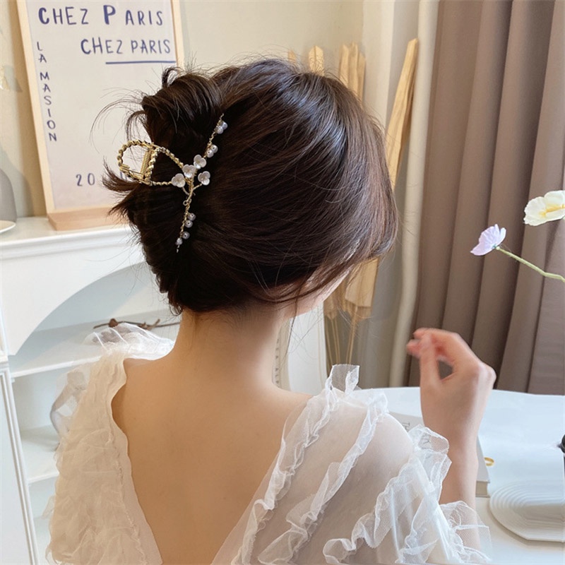 Mới Kẹp Tóc Hình Hoa Đính Ngọc Trai Nhân Tạo Phong Cách Retro