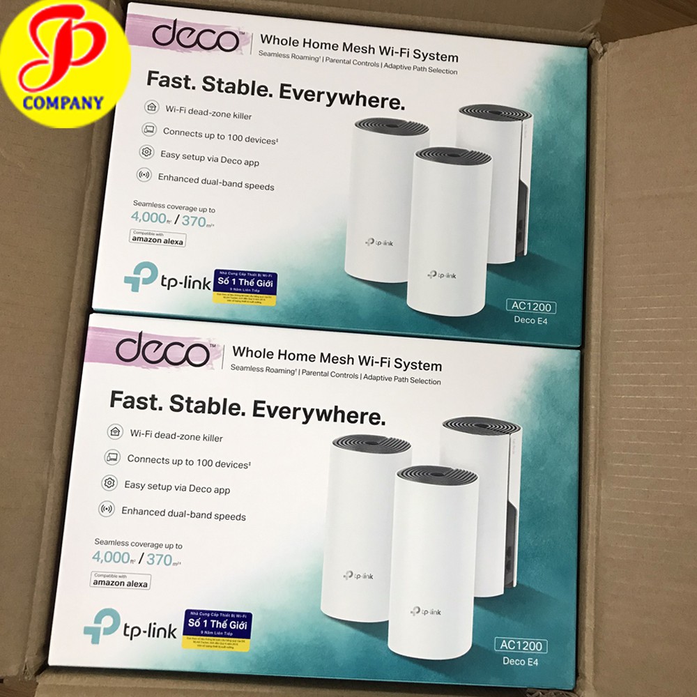 Thùng 4 cái Bộ phát Wifi Mesh băng tần kép TP-Link Deco E4 (3 pack), chính hãng, mới 100%, bảo hành 2 năm