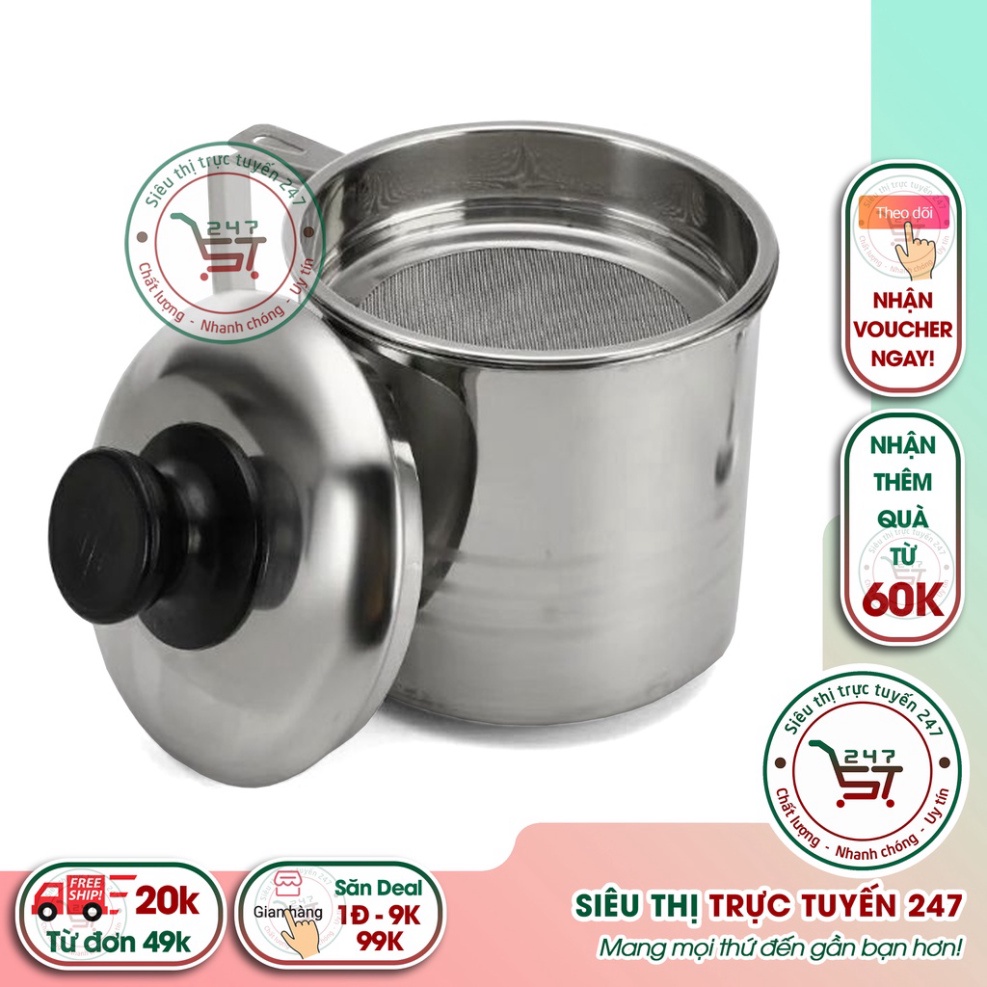 Ca lọc dầu ăn có lưới lọc cặn bằng INOX 304 không gỉ cao cấp Bình lọc dầu ăn tiết kiệm tiện lợi