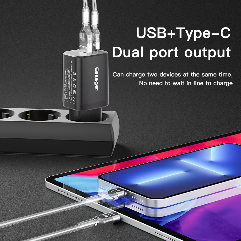 Bộ sạc nhanh Essager 30W QC PD 3.0 USB type c thích hợp cho iP 13 12 iP Xiaomi