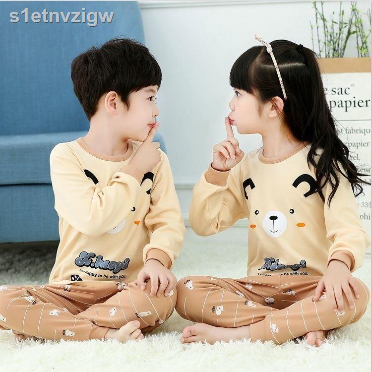 ✸□☼Bộ đồ lót trẻ em 100% cotton, đồ đơn ấm áp cổ trung, đồ thu đông bé gái, quần dài, đồ ngủ bé trai, áo len cotton