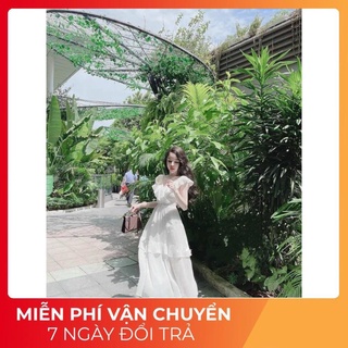 Váy maxi dáng xòe phối bèo | đầm đi biển dập ly - hàng thiết kế elly clothing1