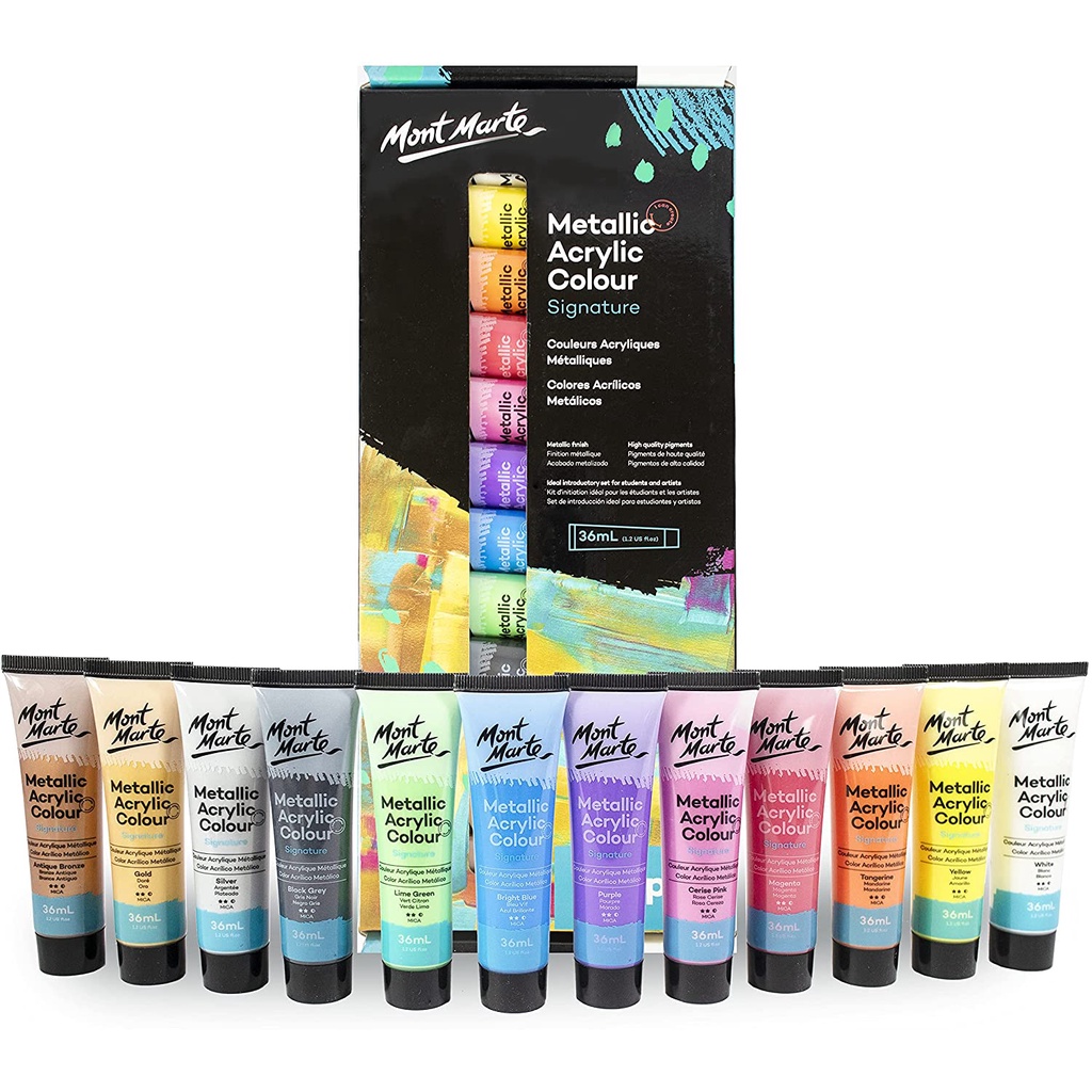 SÉT MÀU NHŨ ACRYLIC METALLIC ACRYLIC MONT MARTE 12 MÀU TUÝP 36ML
